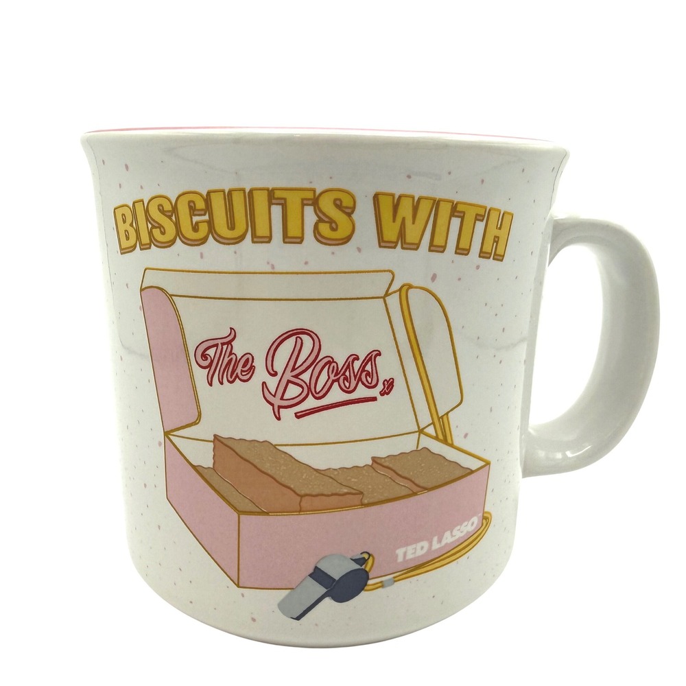 Ted Lasso Biscuits With The Boss Ceramic Mug 20oz White Pink Speckle Warner Bros